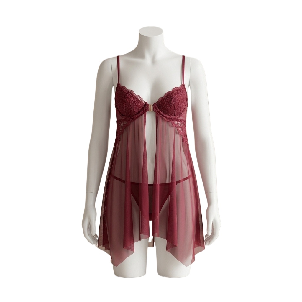 Babydoll Chemise Night - Dameskant babydoll lingerie, doorschijnende nachtjurk van