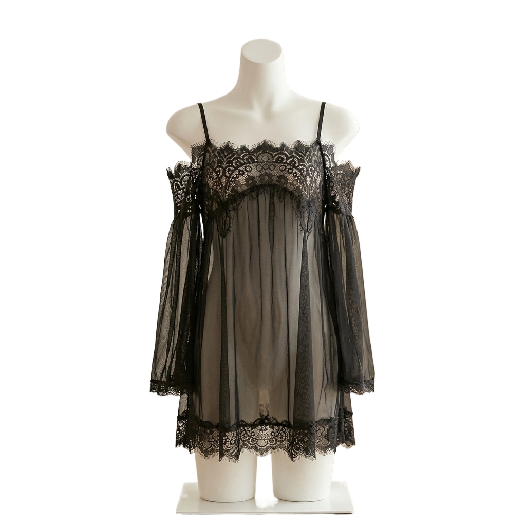 Babydoll Chemise Night - Zwarte babydoll-lingerie voor dames, met een